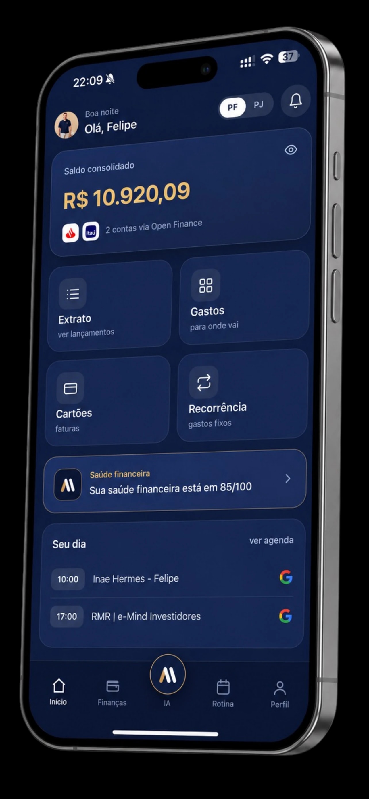 App ALL — saldo, entradas, saídas, contas e cartões de vários bancos conectados
